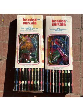 Pop Art Rainbow Beaded Curtain for Doorway Draperies Dividers 60s Polystyrene